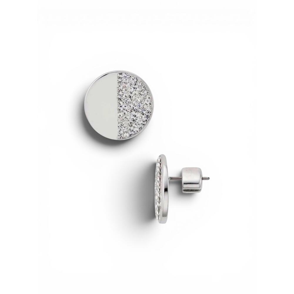 Kate Spade Pave Round DIsc Silver tone Earring Designer Preppy Stud Jewelry